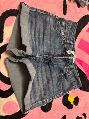 Max Jeans Distressed Dark Blue Denim Roll-Cuff Shorts
